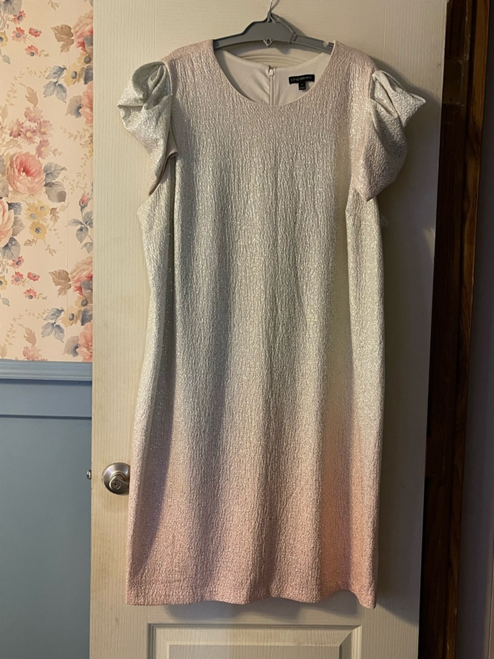 Lane Bryant Shimmery Pastel Ombre Puff-Sleeve Midi Dress - Pink, Ivory
